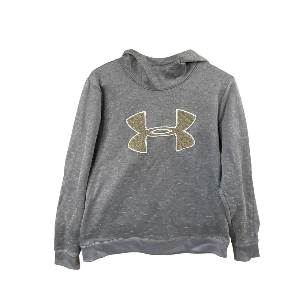 Under Armour ColdGear Kids Medium Gray Heathered Fleece Pullover Hoodie Logo